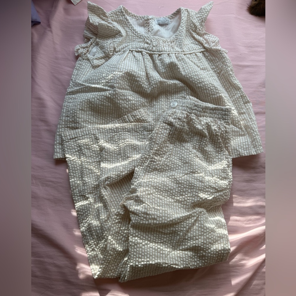 Cream Textured Top and Pants Set